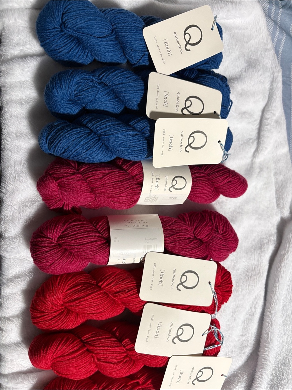 Quince & Co. Hand-Dyed Yarn Bundle in Blue, Berry and Red (8 skeins)